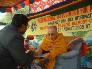 Thomas Mathew presents IARF to the Dalai Lama