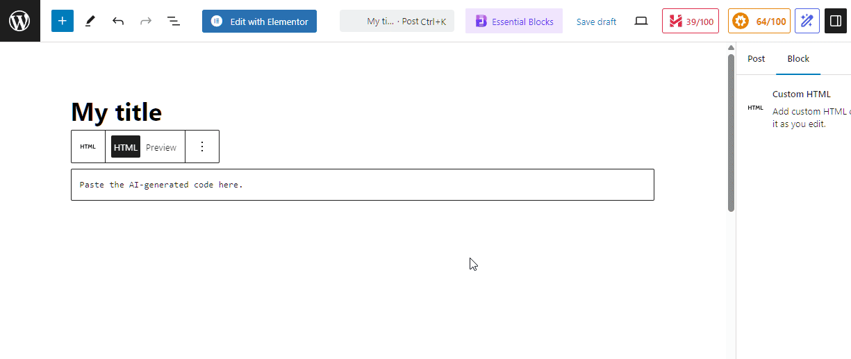 Thumbnail of previewing page in WordPress