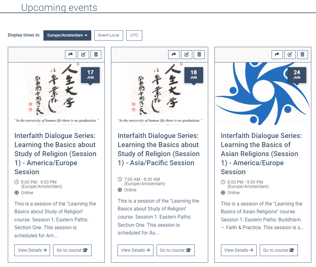 IARF Events Calendar Screenshot