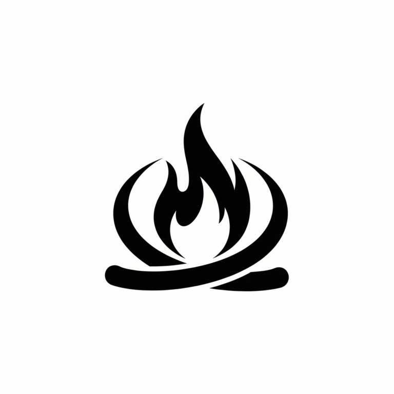 A minimalist logo of a protected flame, symbolizing an ancestral fire.