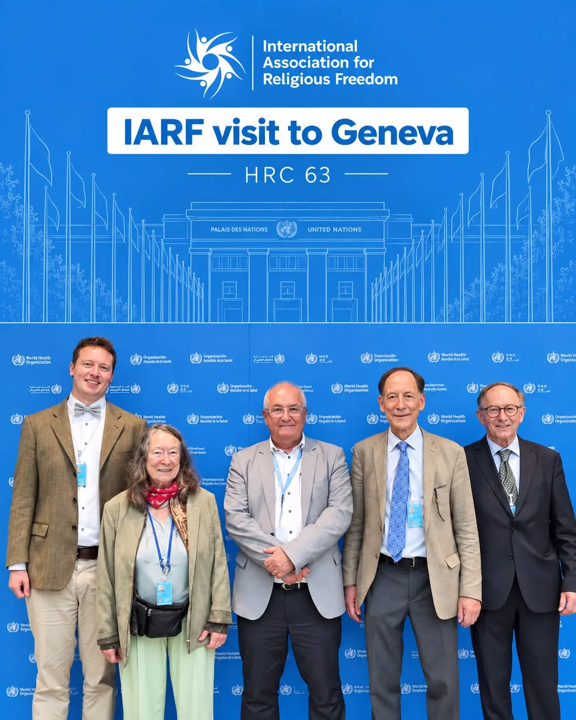 IARF visit to Geneva, HRC 63: Johannes Spindler, Esther Suter, Nicolas Levrat, Peter Le Poole and Sander Winckel