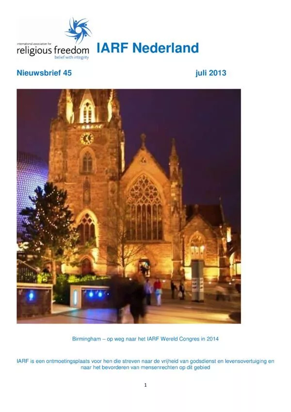 Cover for IARF Nederland Nieuwsbrief 45 (juli 2013)