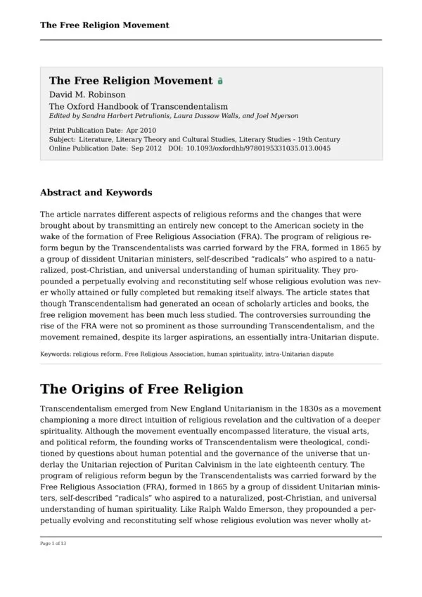 Cover for The Free Religion Movement