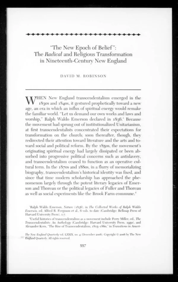 Cover for “The New Epoch of Belief”: The Radical and Religious Transformation in Nineteenth-Century New England