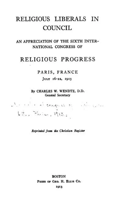 Cover for Religious Liberals in Council: An Appreciation of the Sixth International Congress of Religious Progress