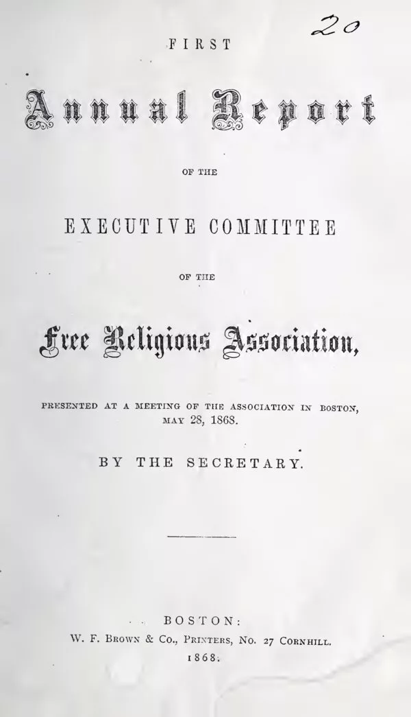 Cover for First Annual Report of the Executive Committee of the Free Religious Association