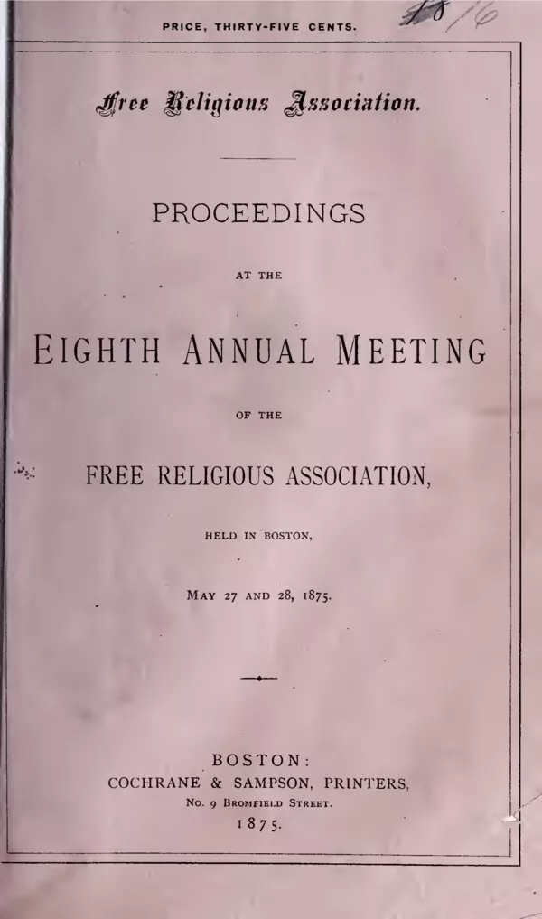 Cover for Proceedings at the Eighth Annual Meeting of the Free Religious Association