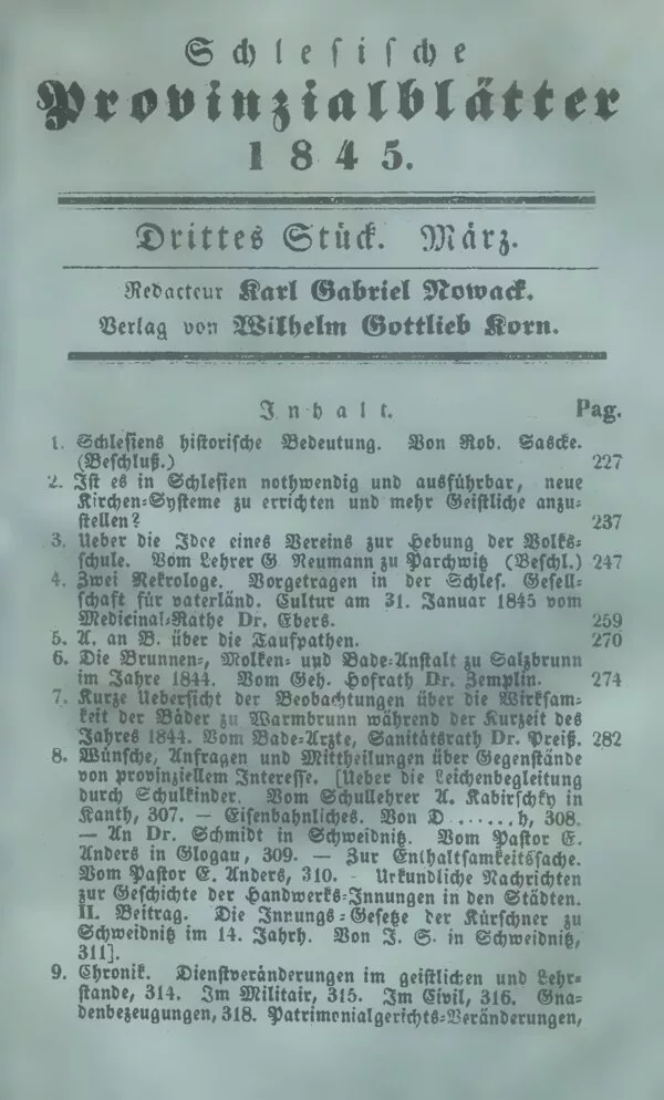 Cover for Schlesische Provinzialblätter — Volume 121, March 1845