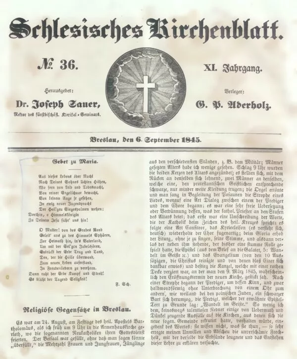 Cover for Schlesisches Kirchenblatt — XI. Jahrgang, Nr. 36 (6 September 1845)