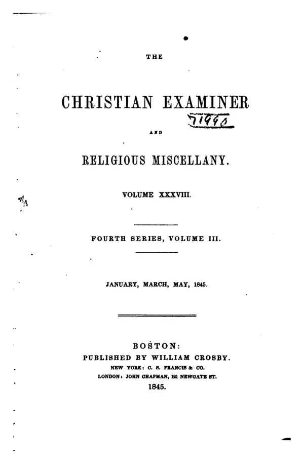 Cover for The Christian Examiner and Religious Miscellany, Volume 38, January–May 1845