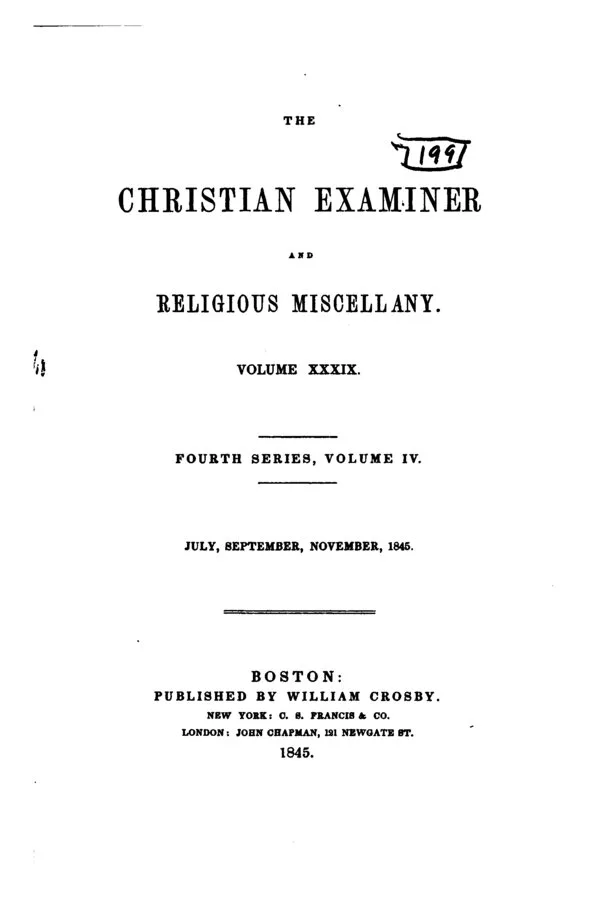 Cover for The Christian Examiner and Religious Miscellany, Volume 39, July–November 1845