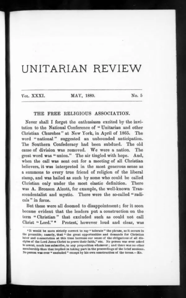 Cover for The Unitarian Review, May 1889 (Volume XXXI, No. 5)