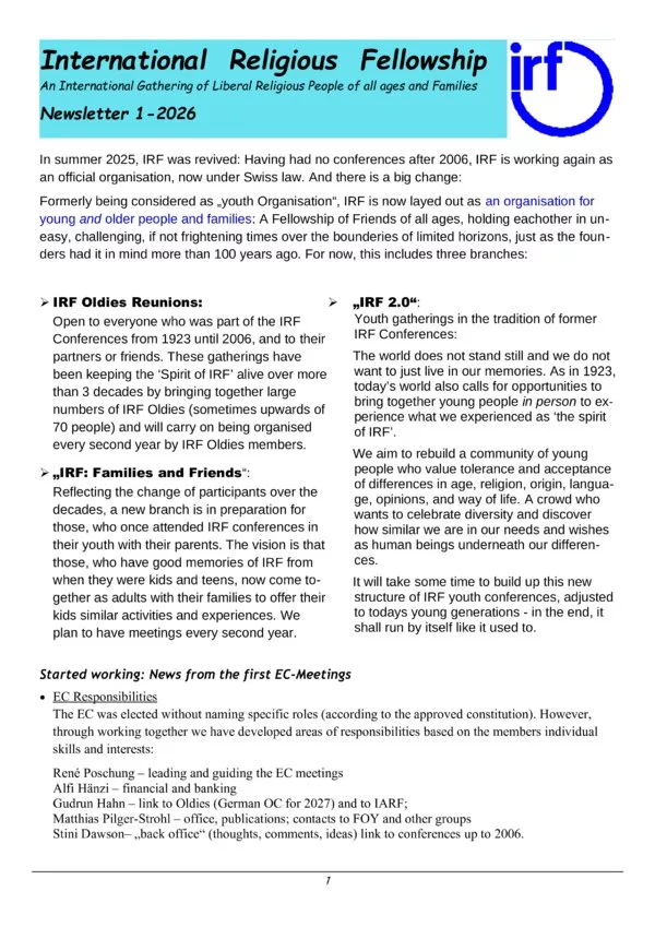 Cover for IRF Newsletter 1-2026
